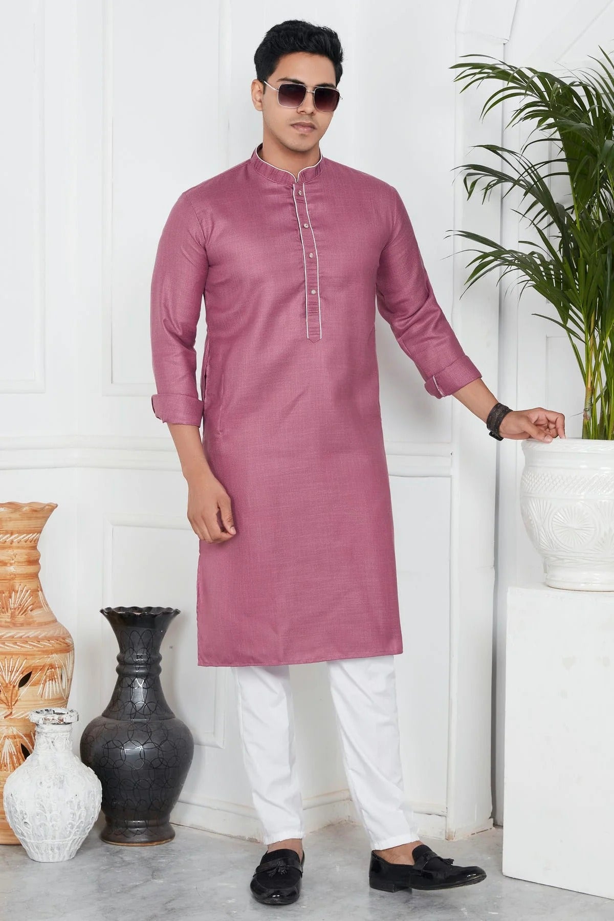 Mauve Colour Linen Cotton Pintex Work Kurta Pajama KP1230134 A