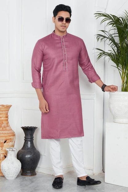 Mauve Colour Linen Cotton Pintex Work Kurta Pajama KP1230134 A