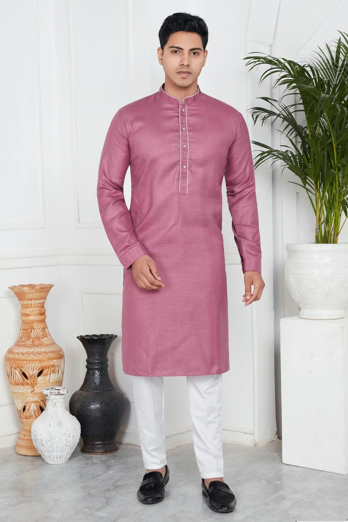 Mauve Colour Linen Cotton Pintex Work Kurta Pajama KP1230134