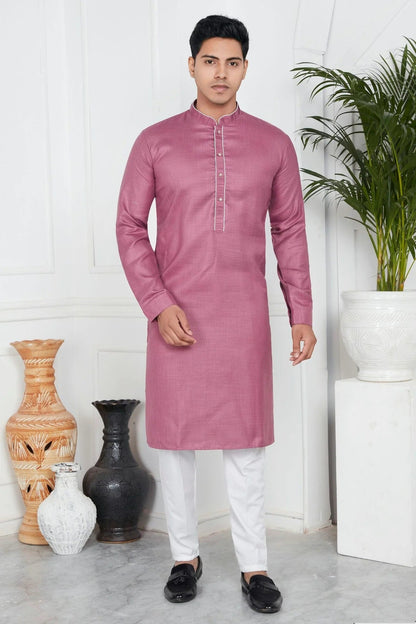 Mauve Colour Linen Cotton Pintex Work Kurta Pajama KP1230134
