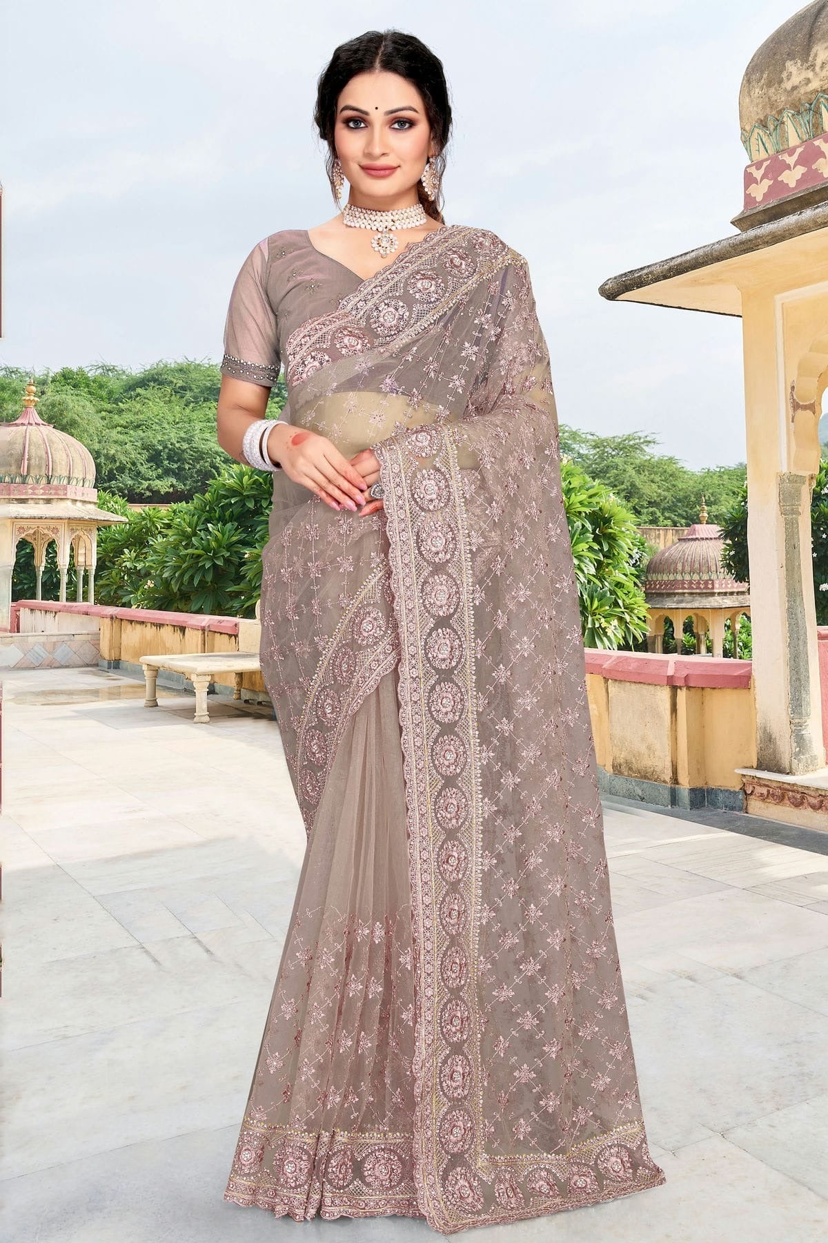 Mauve Colour Net Saree SD1090744