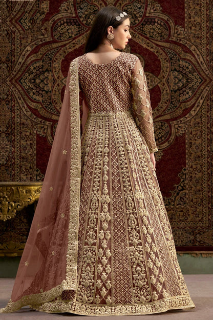 Mauve Colour Net Semi Stitched Anarkali Suit SM1050660 A
