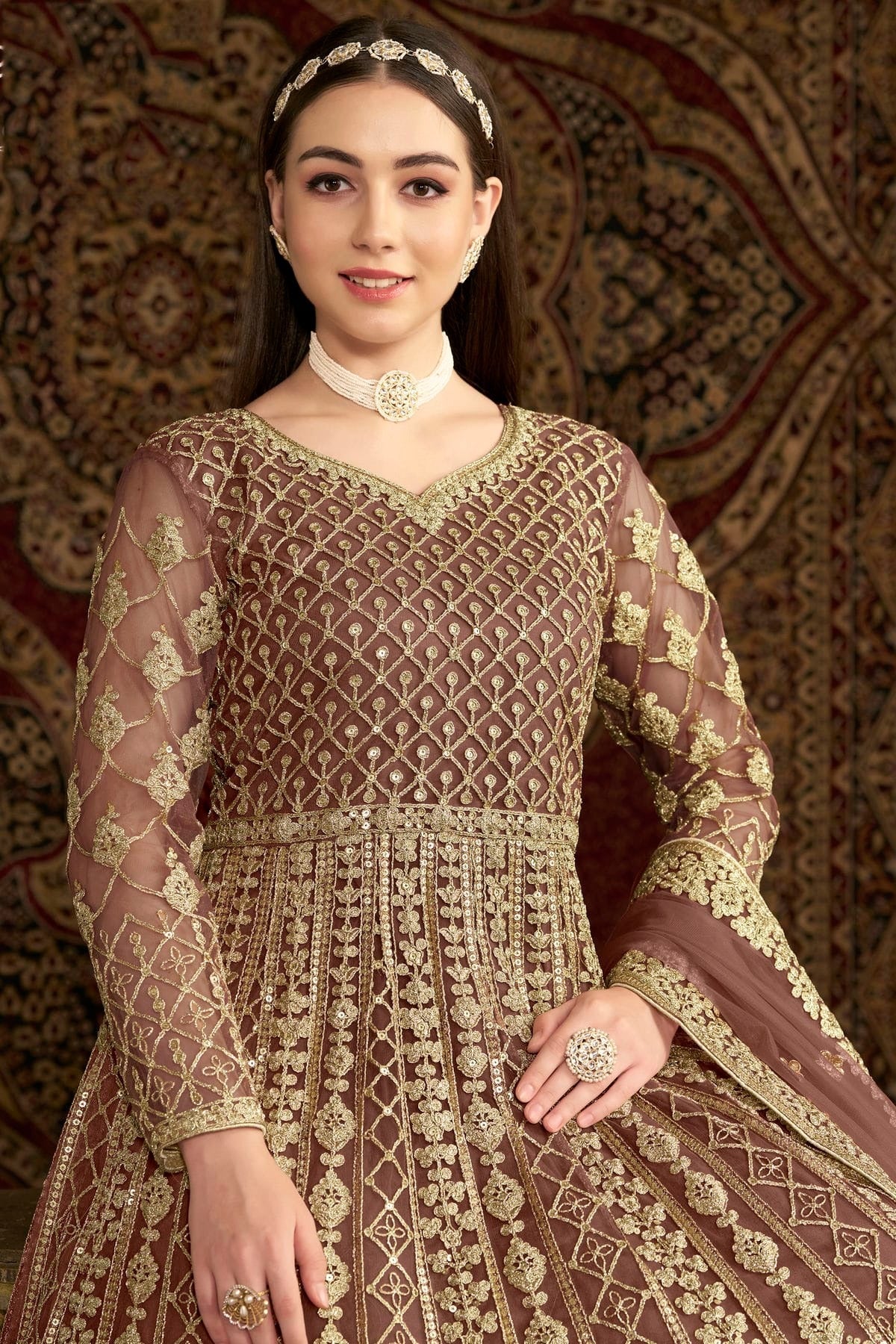 Mauve Colour Net Semi Stitched Anarkali Suit SM1050660 B
