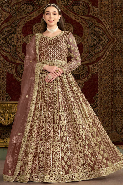Mauve Colour Net Semi Stitched Anarkali Suit SM1050660