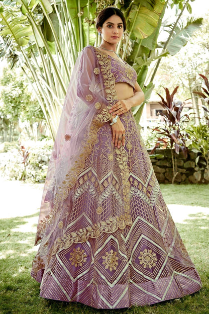 Mauve Colour Net Semi Stitched Lehenga Choli LC1170082 A