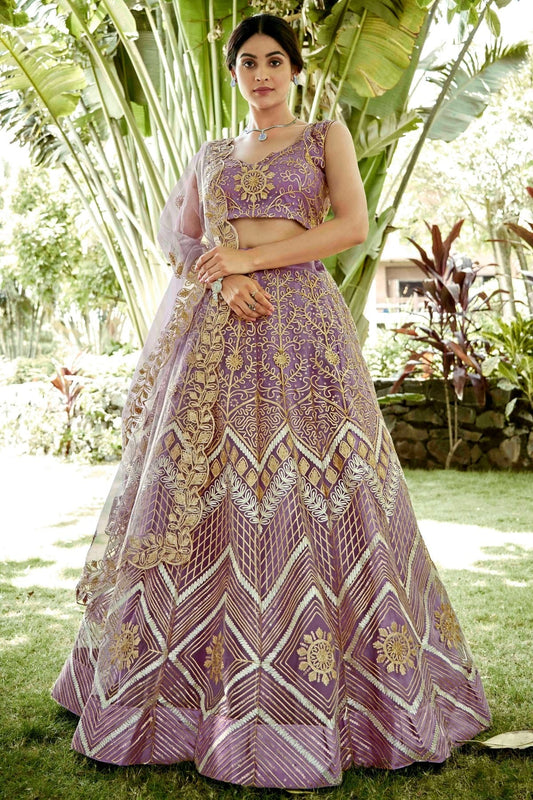 Mauve Colour Net Semi Stitched Lehenga Choli LC1170082