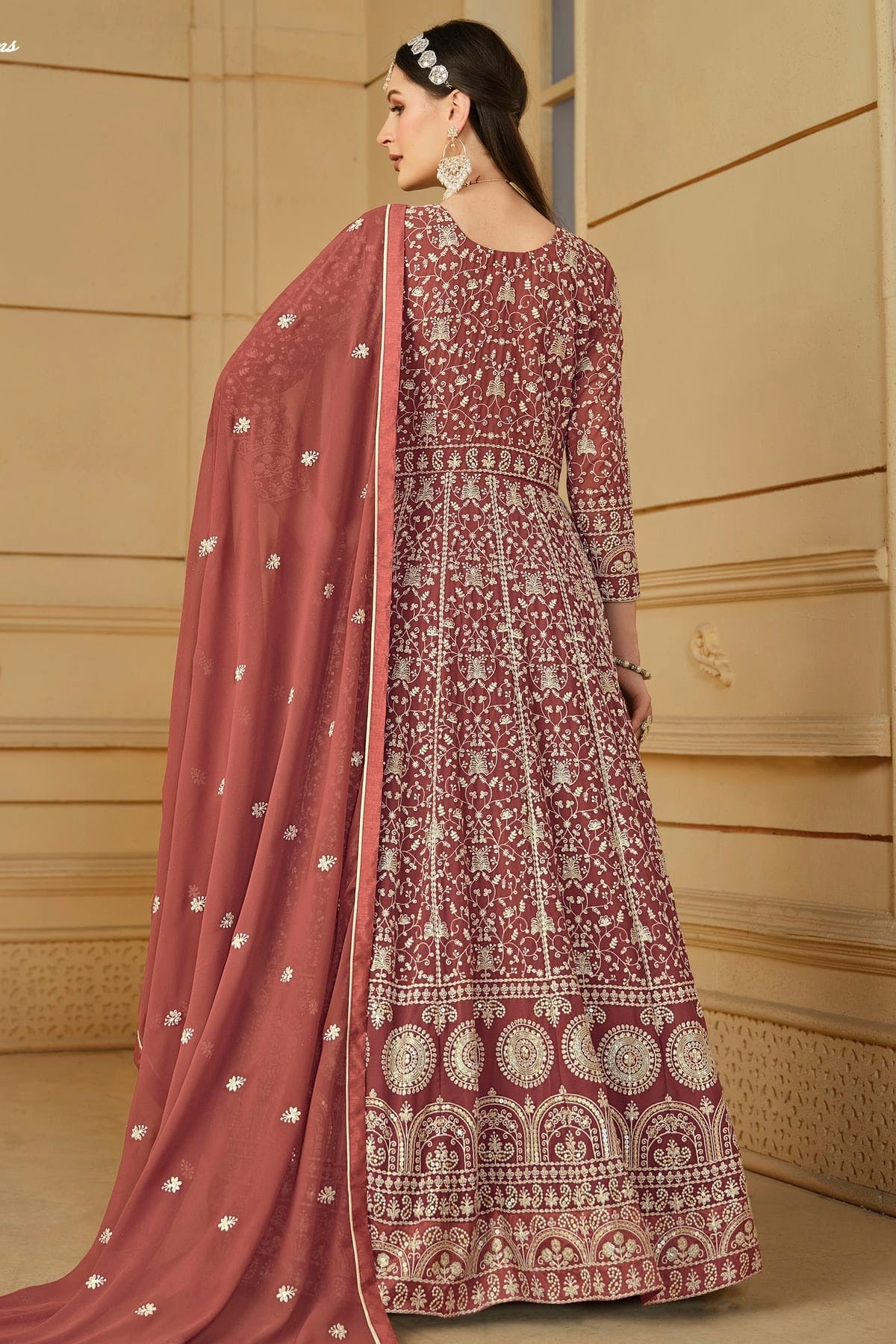 Mauve Colour Semi Stitched Faux Georgette Anarkali Suit SM1050464 A