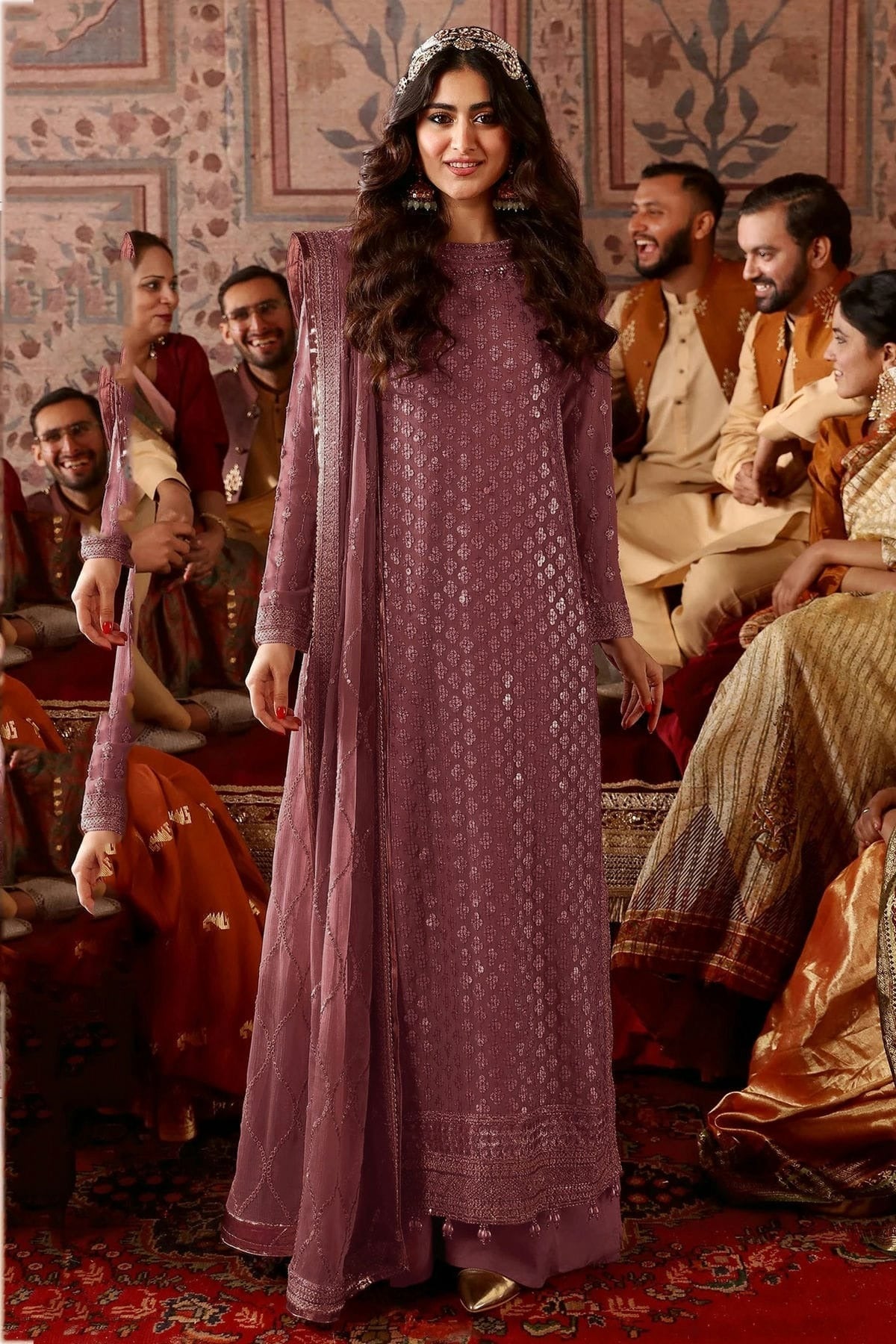 Mauve Colour Semi Stitched Faux Georgette Pakistani Suit SM1140219