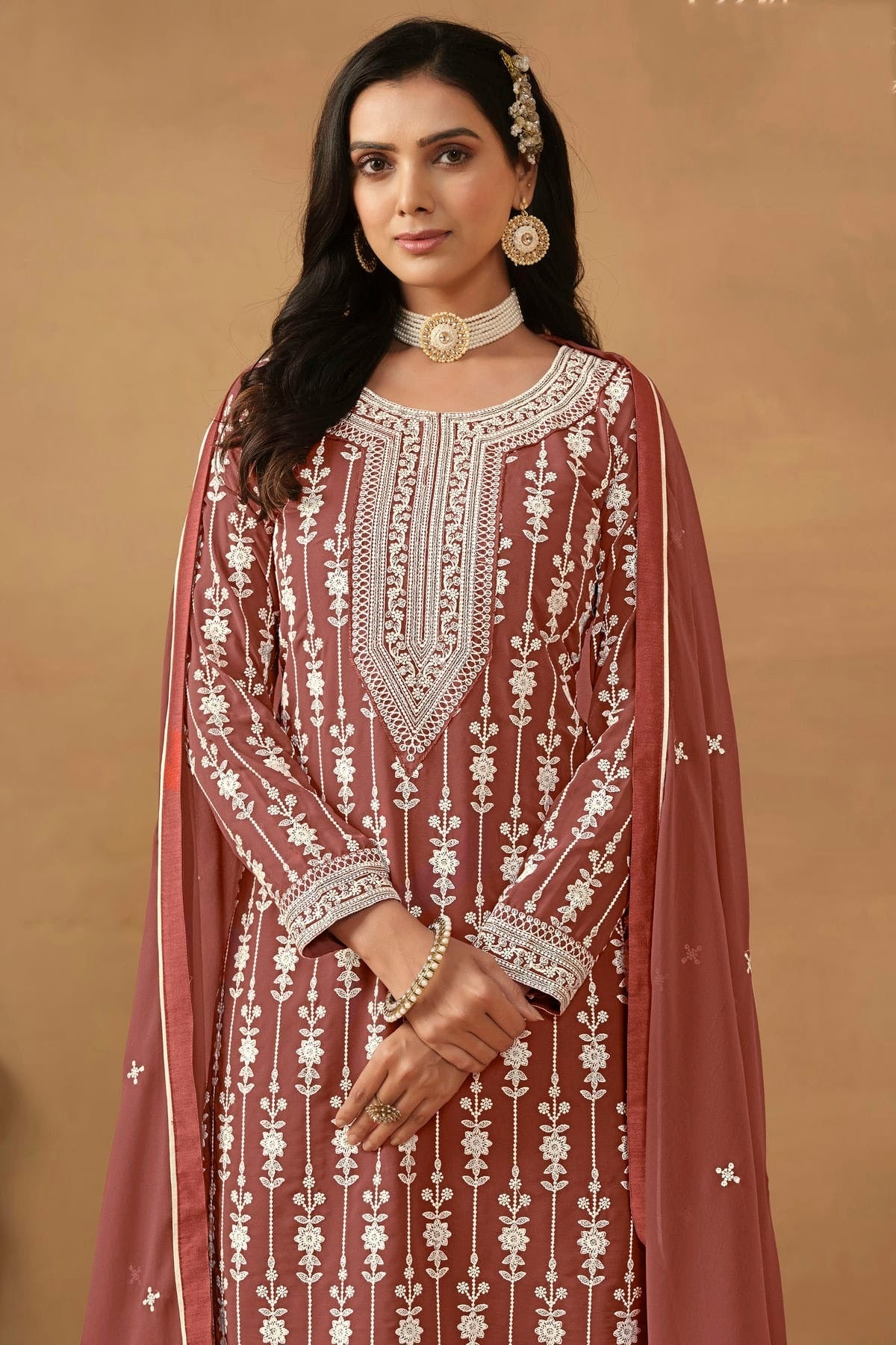 Mauve Colour Semi Stitched Faux Georgette Sharara Suit SM1050456 A