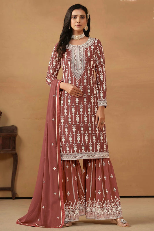 Mauve Colour Semi Stitched Faux Georgette Sharara Suit SM1050456