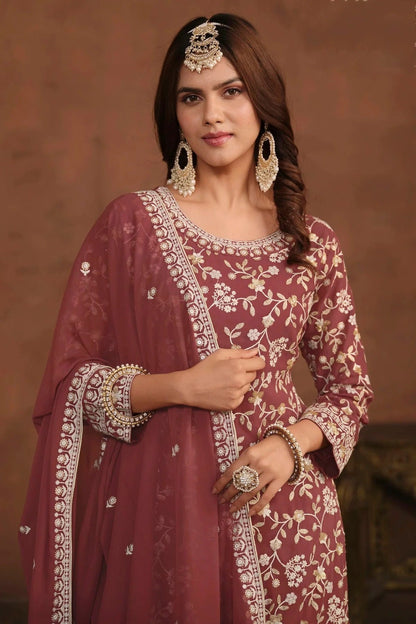 Mauve Colour Semi Stitched Faux Georgette Sharara Suit SM1050468 A