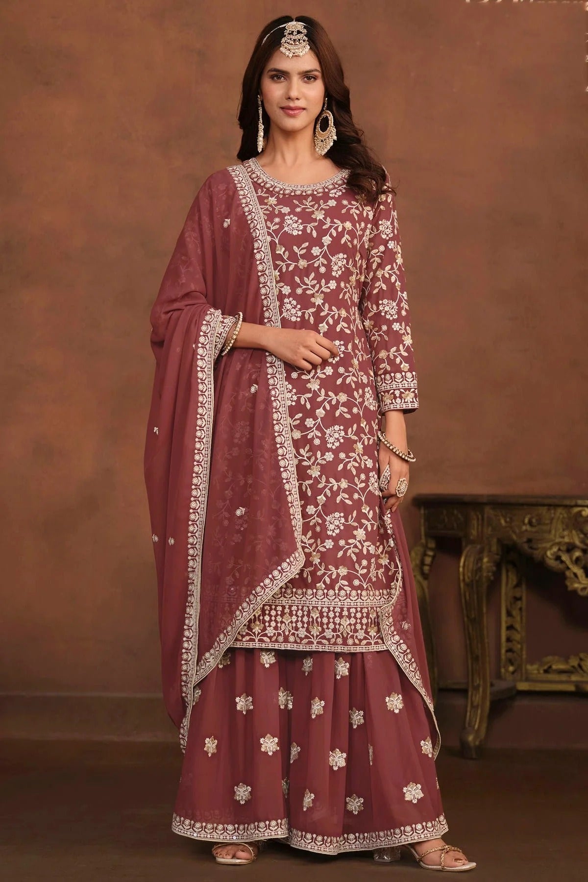 Mauve Colour Semi Stitched Faux Georgette Sharara Suit SM1050468