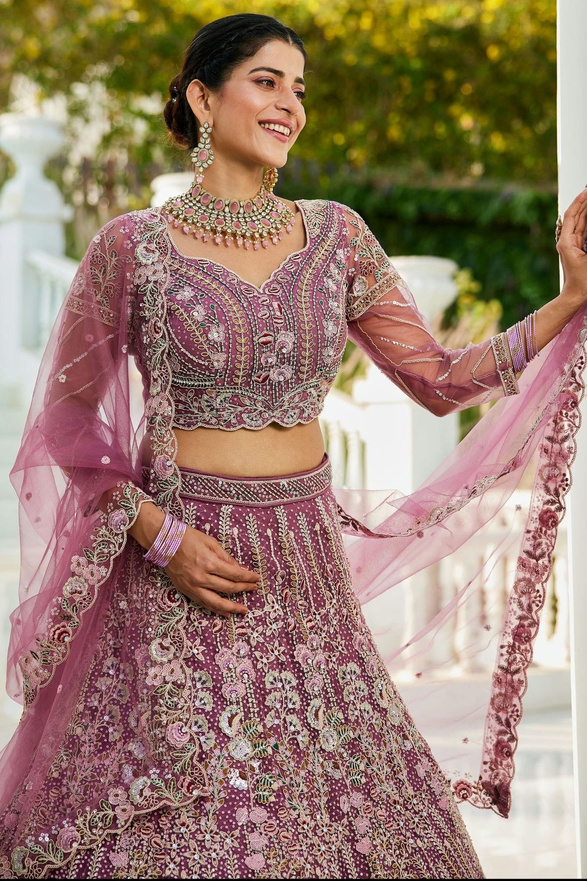 Mauve Colour Semi Stitched Net Lehenga Choli LC1112548 B