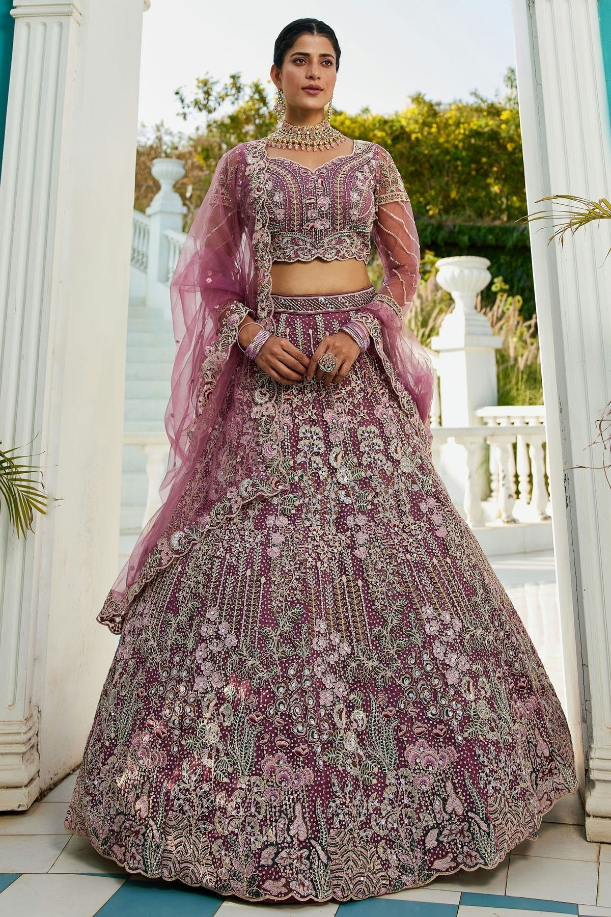 Mauve Colour Semi Stitched Net Lehenga Choli LC1112548
