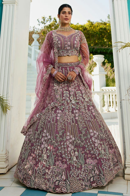 Mauve Colour Semi Stitched Net Lehenga Choli LC1112548