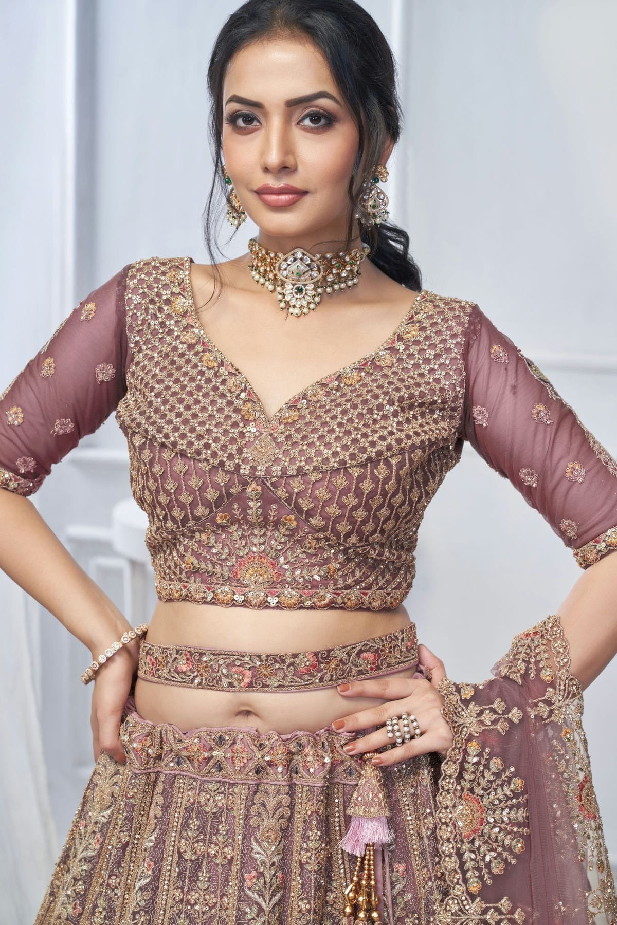 Mauve Colour Soft Net Embroidery Lehenga Choli LC1111364 B