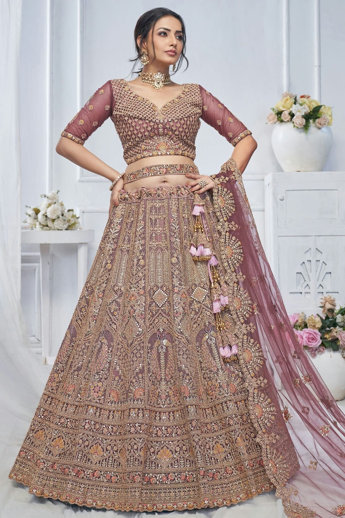 Mauve Colour Soft Net Embroidery Lehenga Choli LC1111364