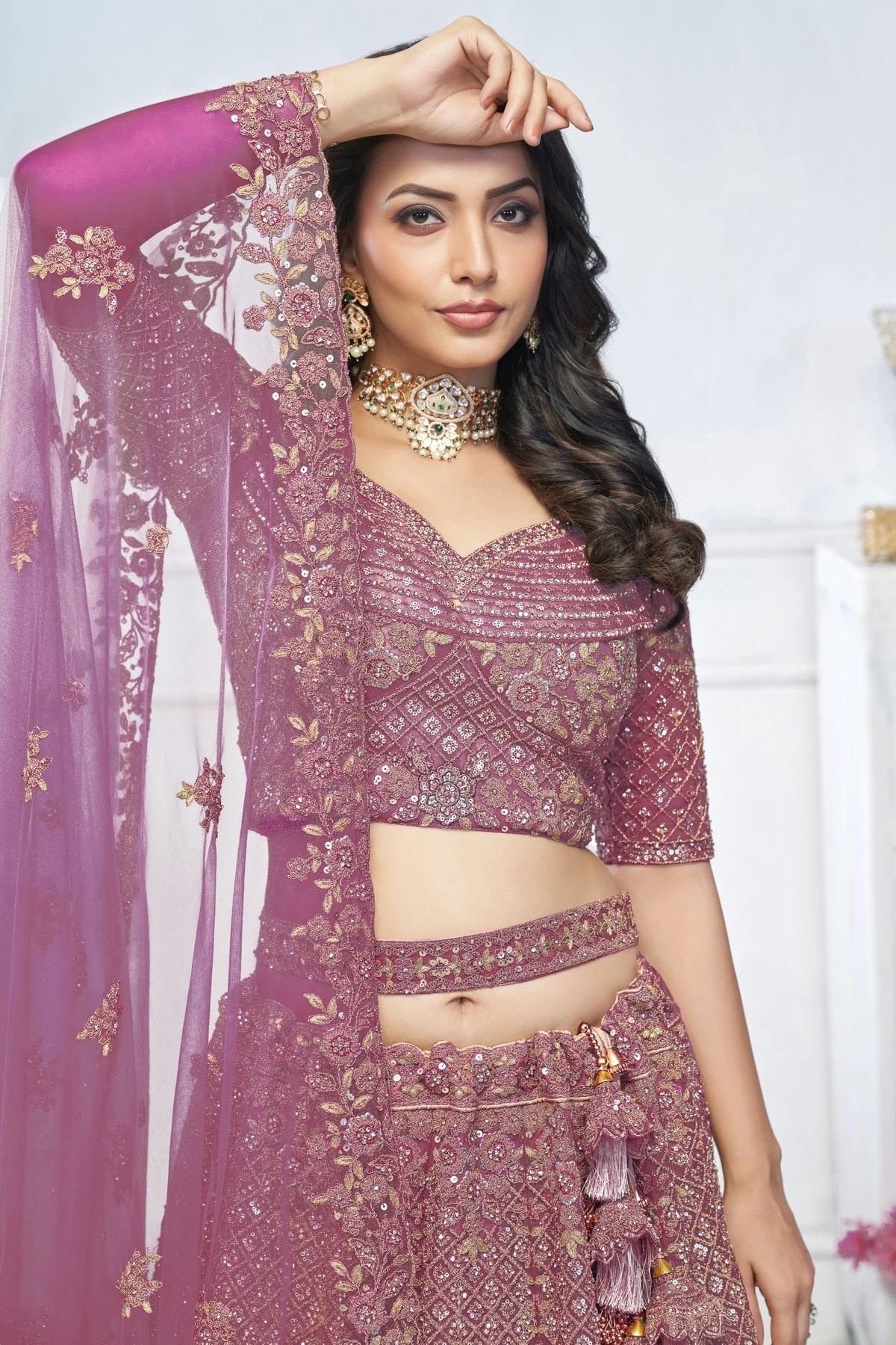 Mauve Colour Soft Net Embroidery Lehenga Choli LC1111368 B