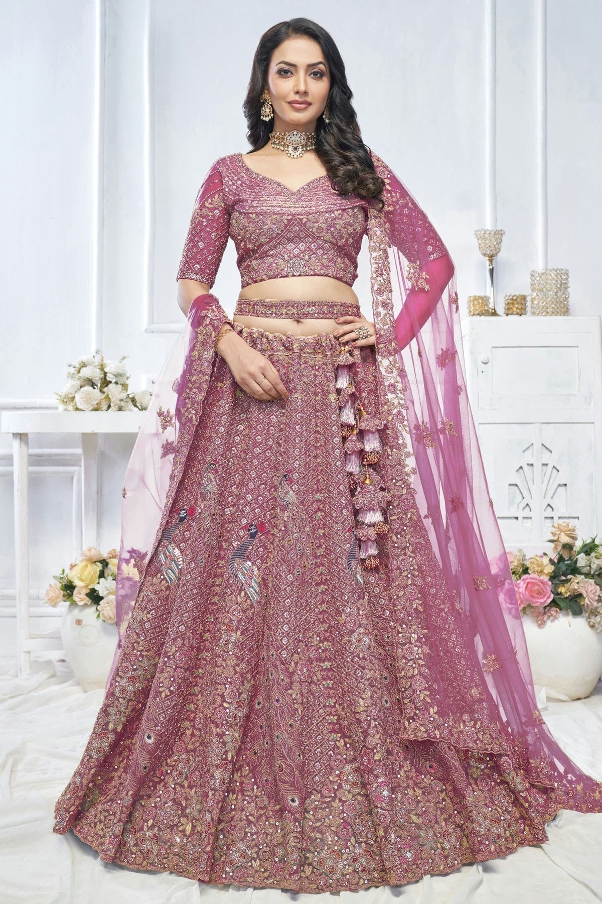 Mauve Colour Soft Net Embroidery Lehenga Choli LC1111368
