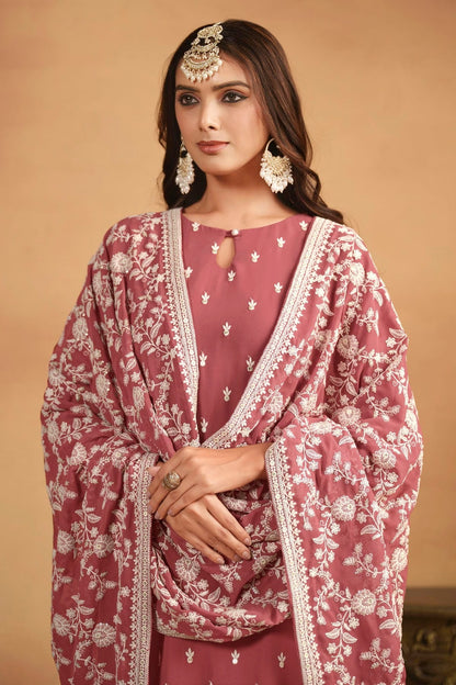 Mauve Colour Straight Suit Faux Georgette Semi Stitched SM1050488 A