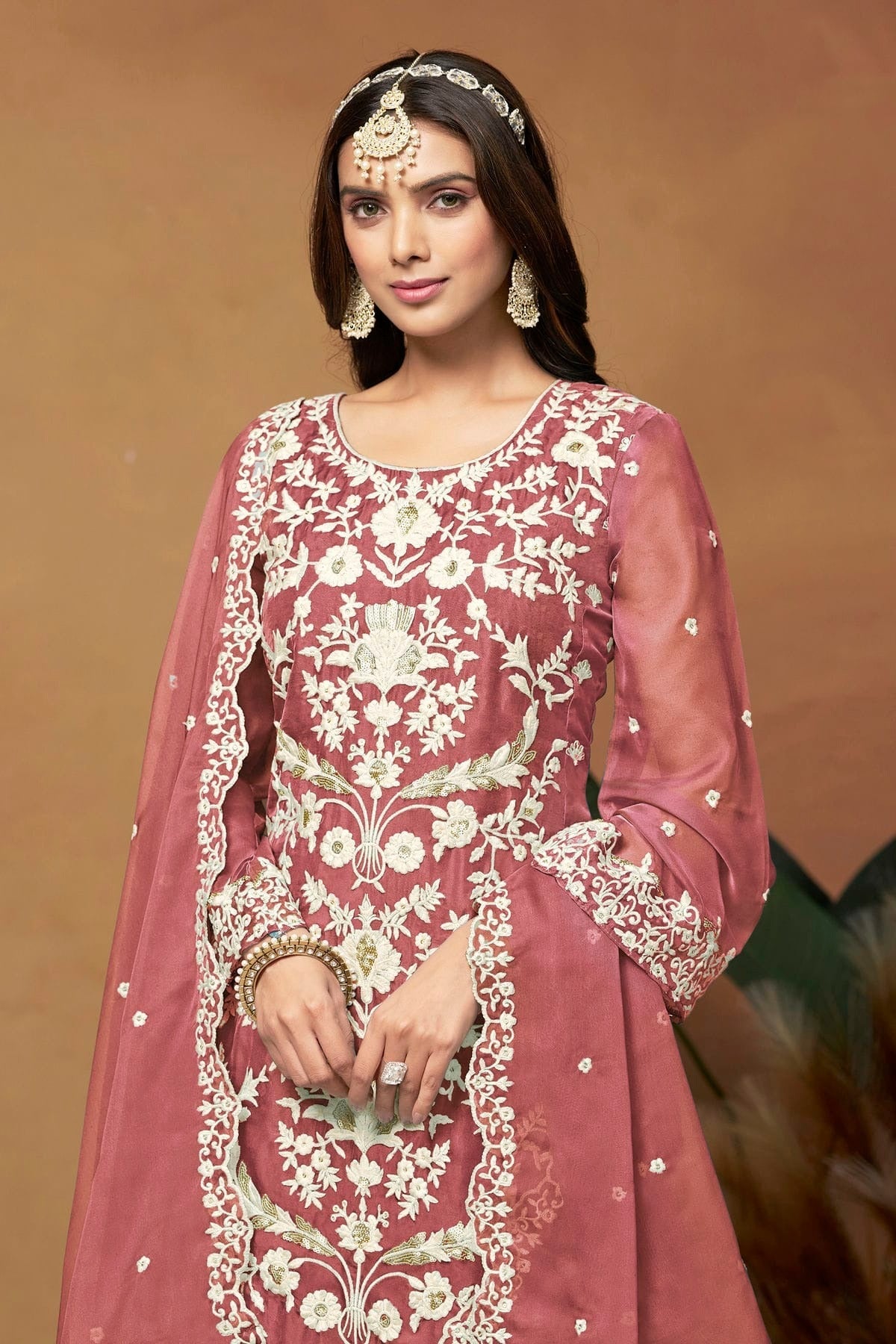 Mauve Colour Straight Suit Soft Organza Semi Stitched SM1050502 A