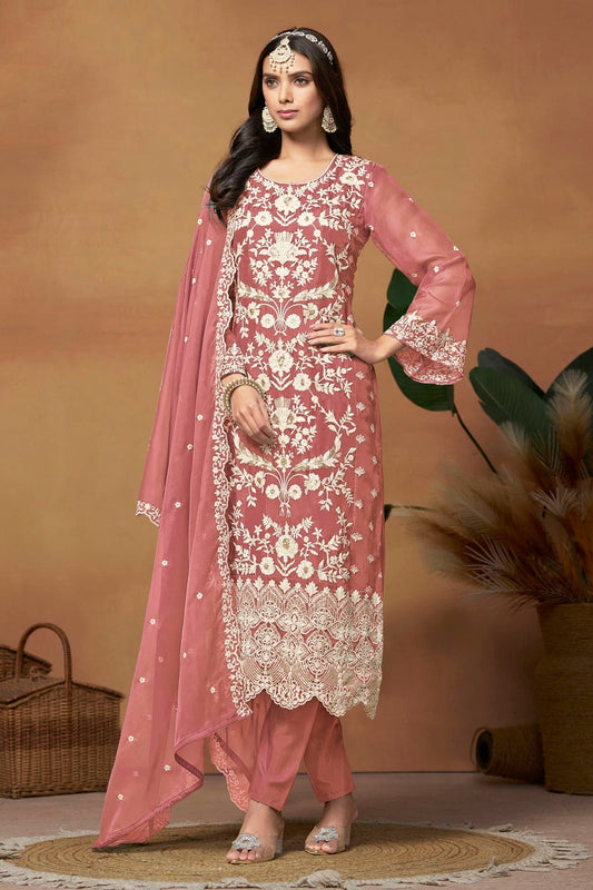 Mauve Colour Straight Suit Soft Organza Semi Stitched SM1050502