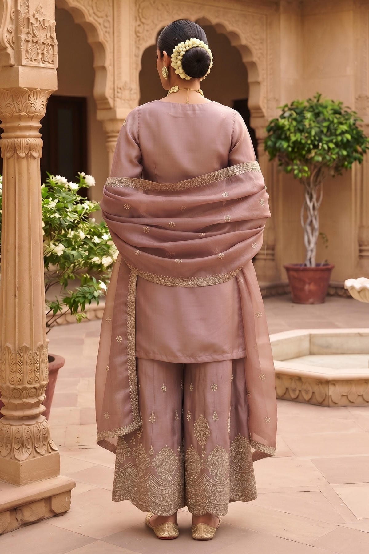 Mauve Colour Viscose Embroidery Work Palazzo Pant Suit