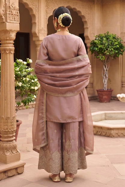 Mauve Colour Viscose Embroidery Work Palazzo Pant Suit