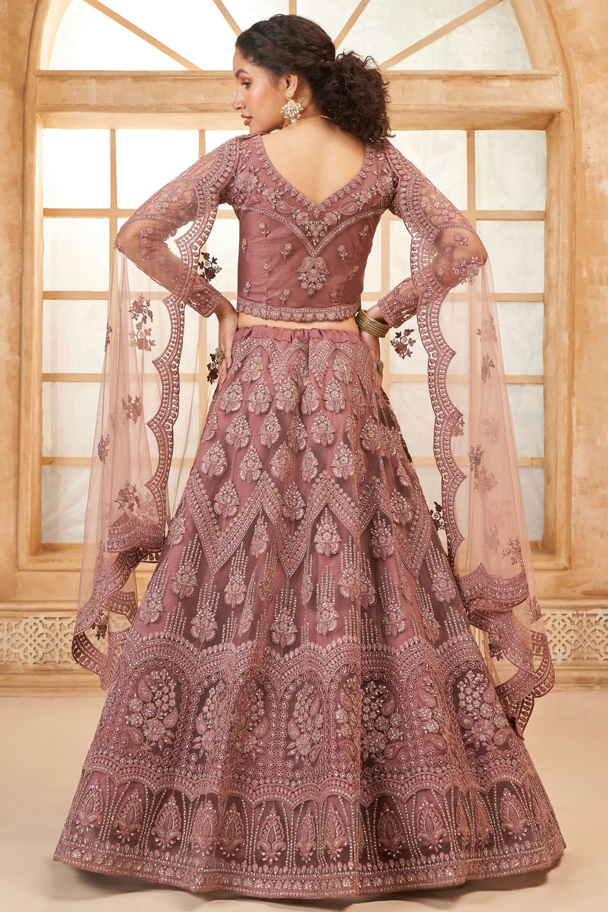 Mauve Embroidery Net and SilK Lehenga Choli LC1290152 A