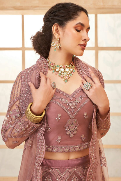 Mauve Embroidery Net and SilK Lehenga Choli LC1290152 B