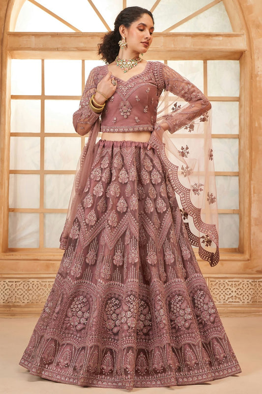 Mauve Embroidery Net and SilK Lehenga Choli LC1290152
