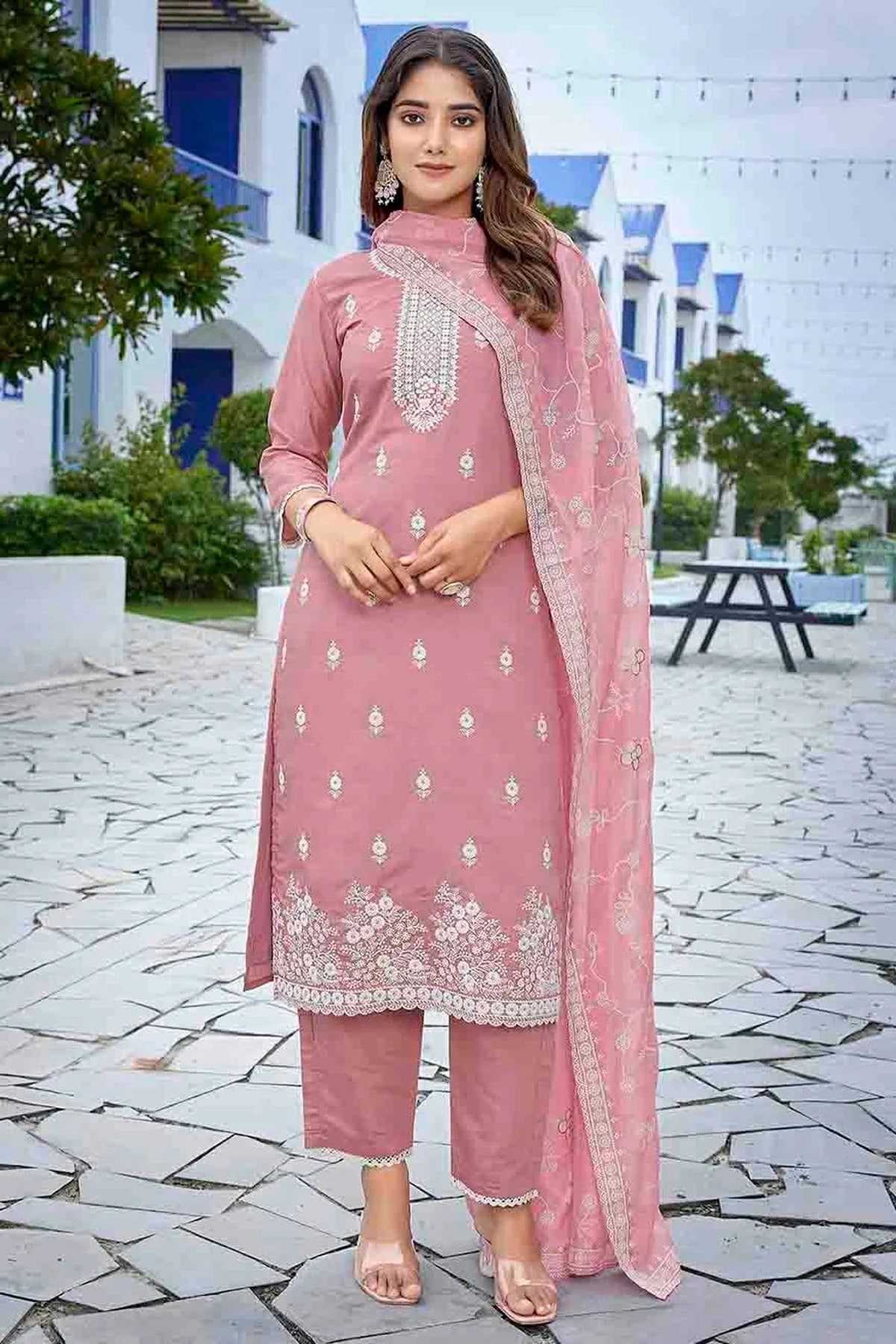 Mauve Pink Colour Chanderi Stitched Suit SS1113333