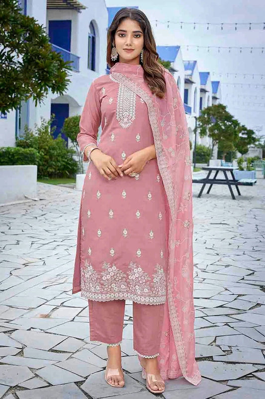 Mauve Pink Colour Chanderi Stitched Suit SS1113333
