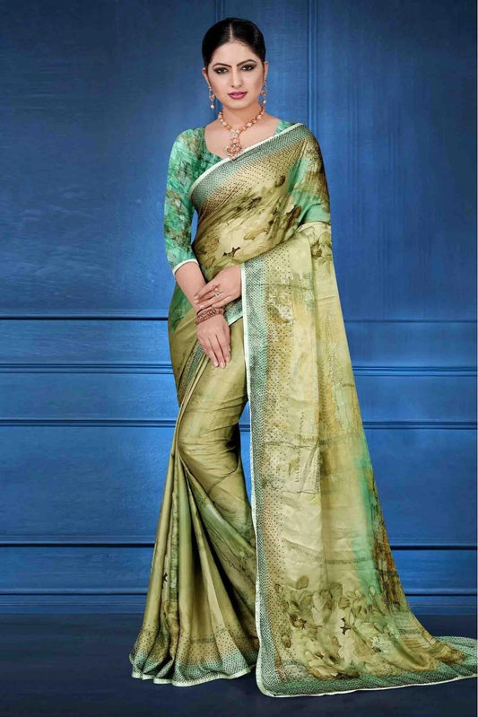 Mehendi Colour Satin Georgette Printed Saree SD1120017