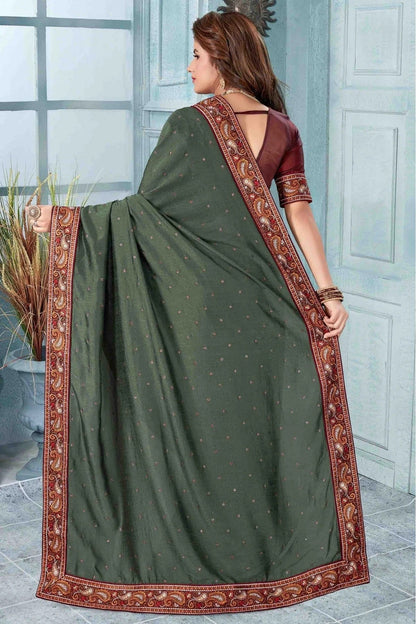 Mehendi Colour Vichitra Silk Designer Saree SD1120527 A