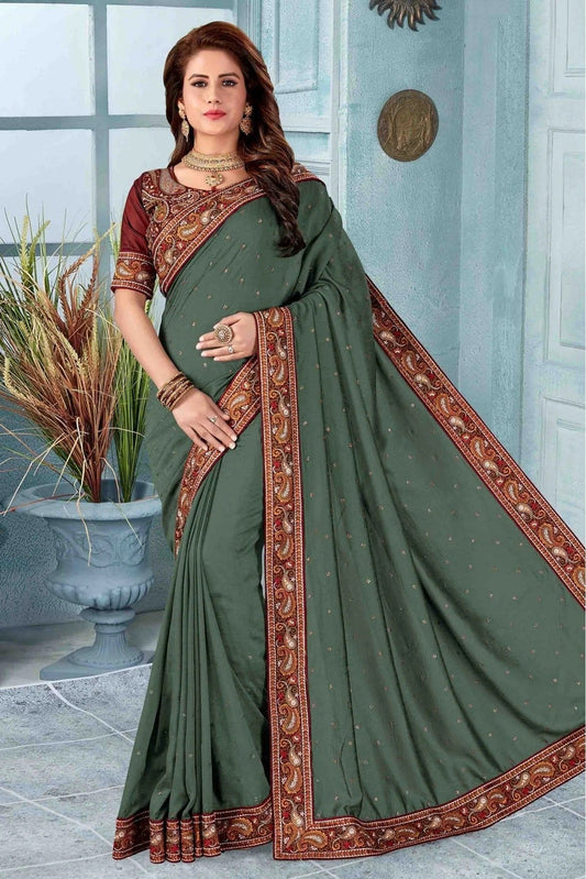 Mehendi Colour Vichitra Silk Designer Saree SD1120527