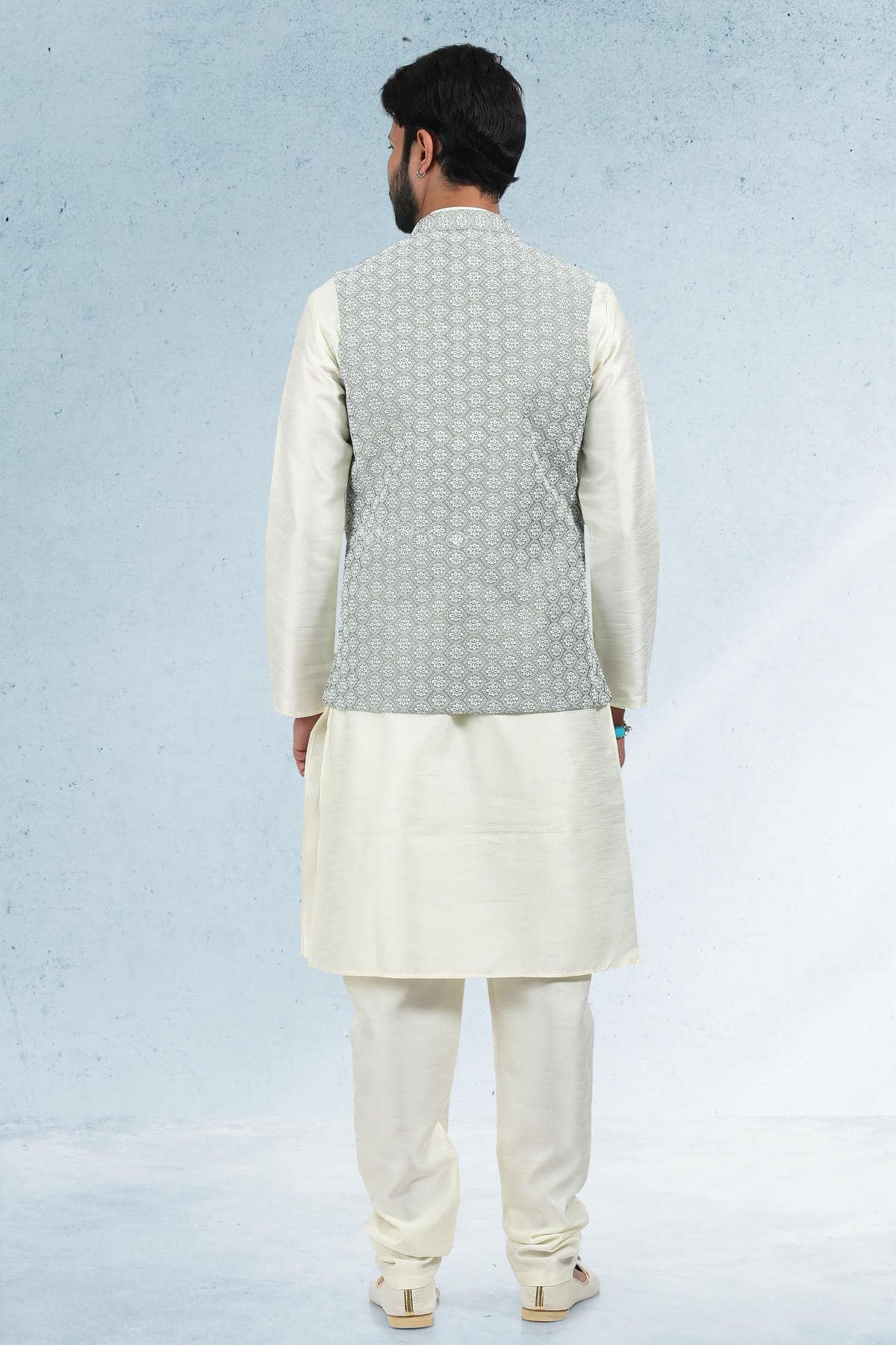 Mehendi Green Colour Art Silk Thread Work Kurta Pajama With Jacket