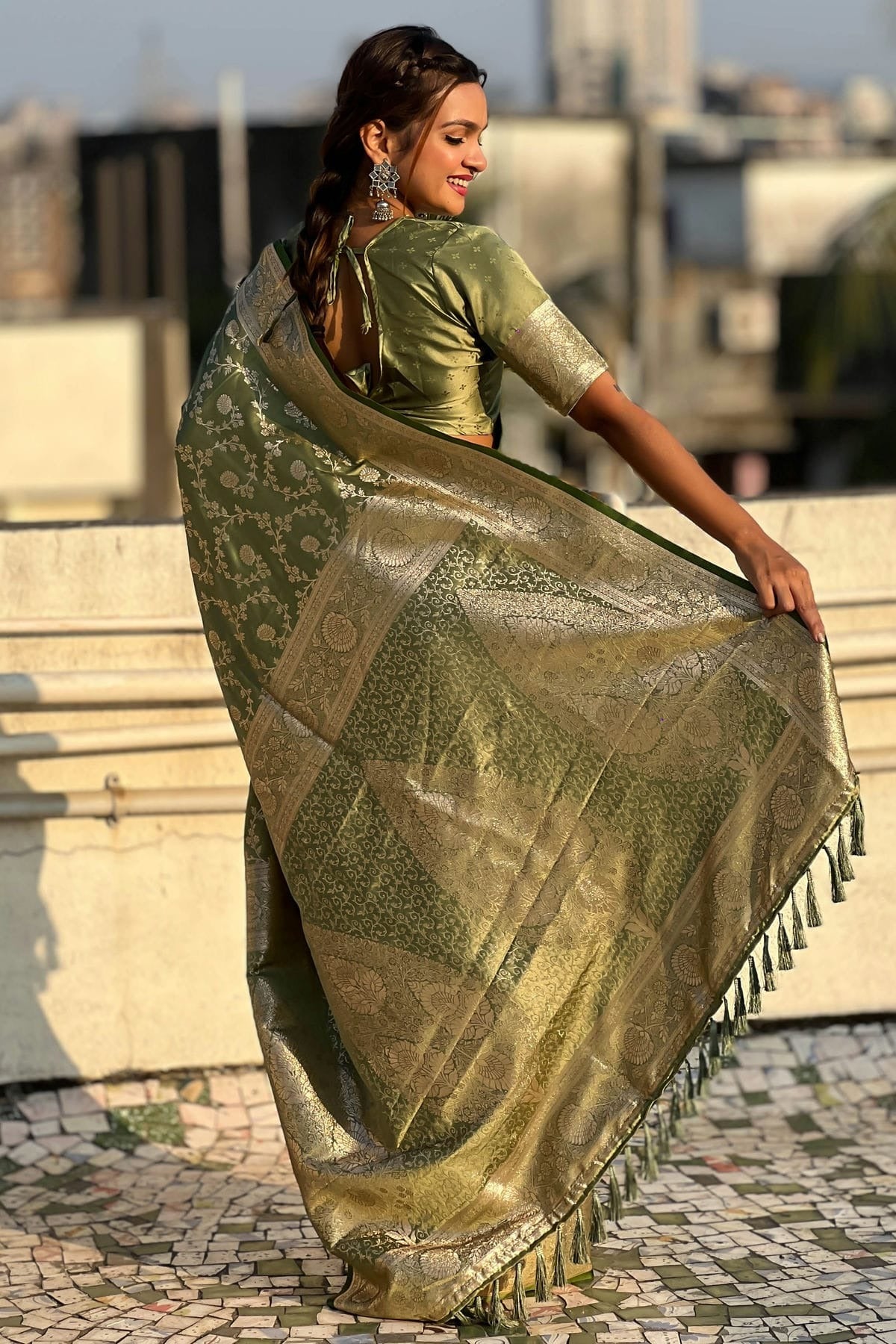 Mehendi Green Colour Banarasi Silk Traditional Saree SD1111698 A