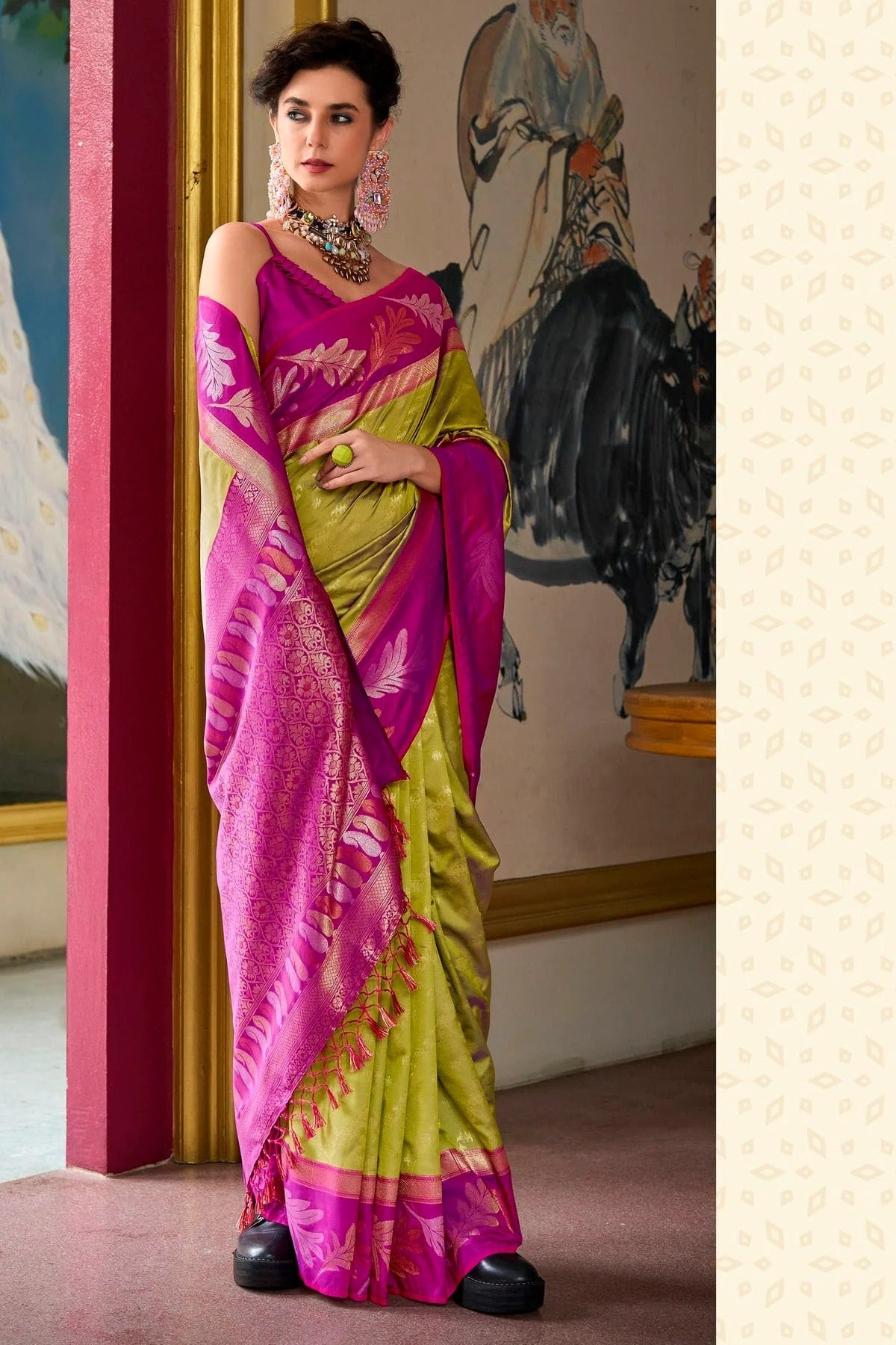 Mehendi Green Colour Banarasi Silk Traditional Saree SD1290193 A