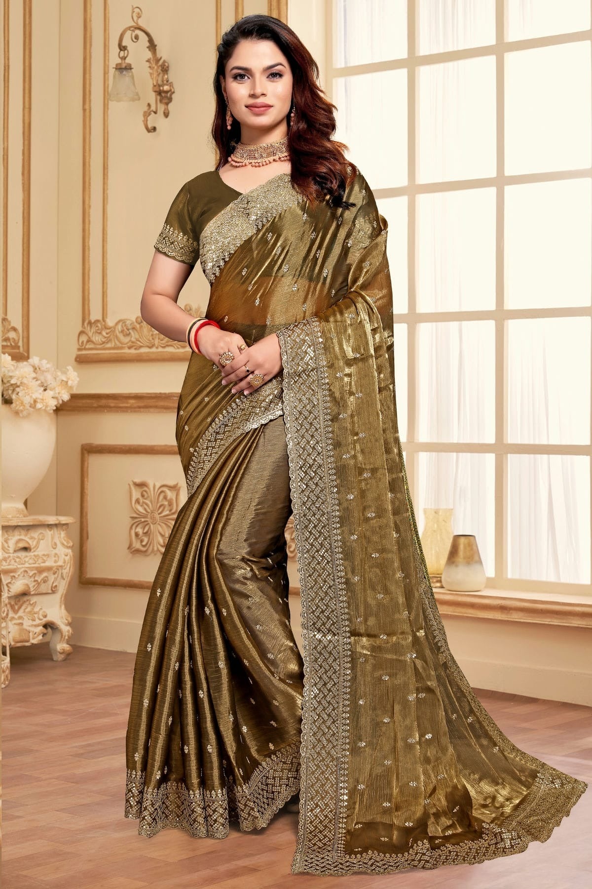 Mehendi Green Colour Burberry Silk Designer Saree SD1121846