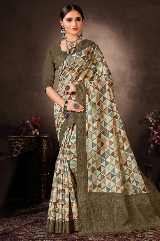 Mehendi Green Colour Chanderi Silk Printed Saree LC1121634