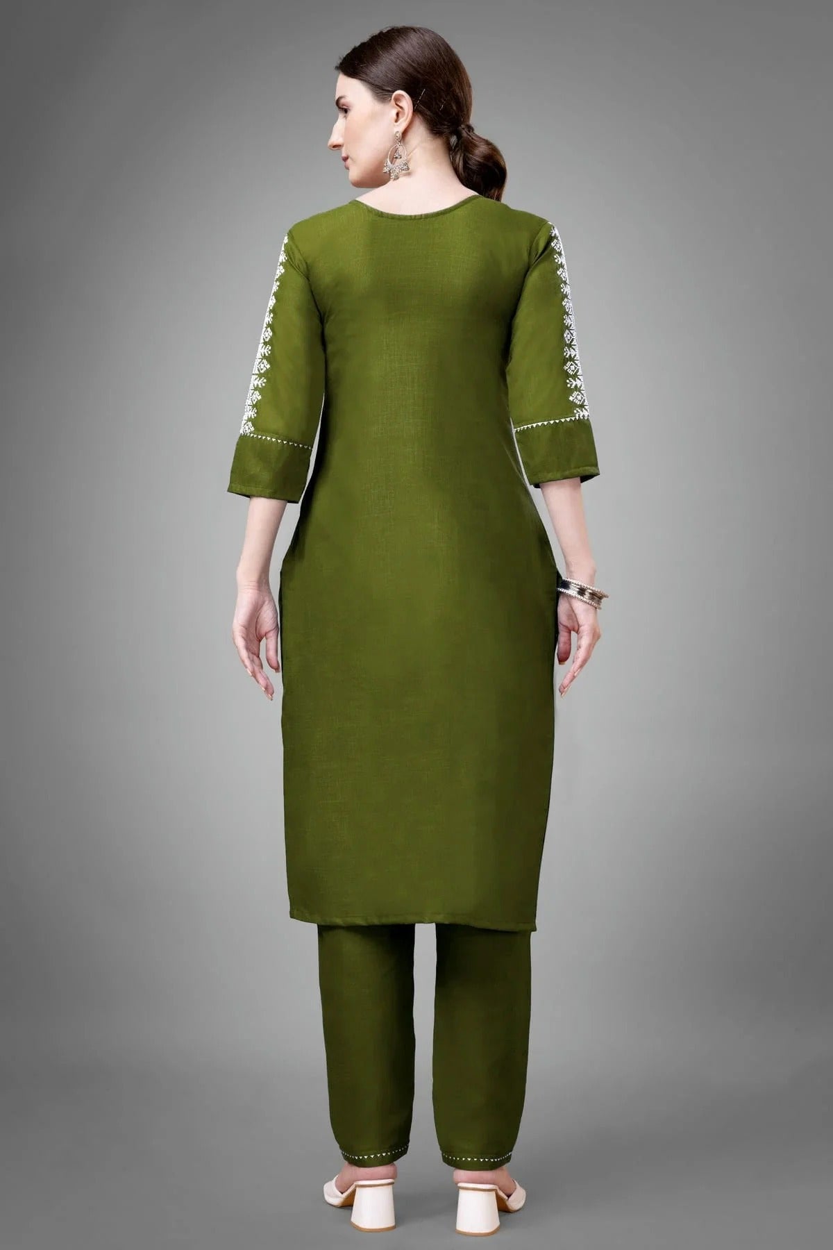 Mehendi Green Colour Cotton Blend Kurta And Pant Set KR1111327 A