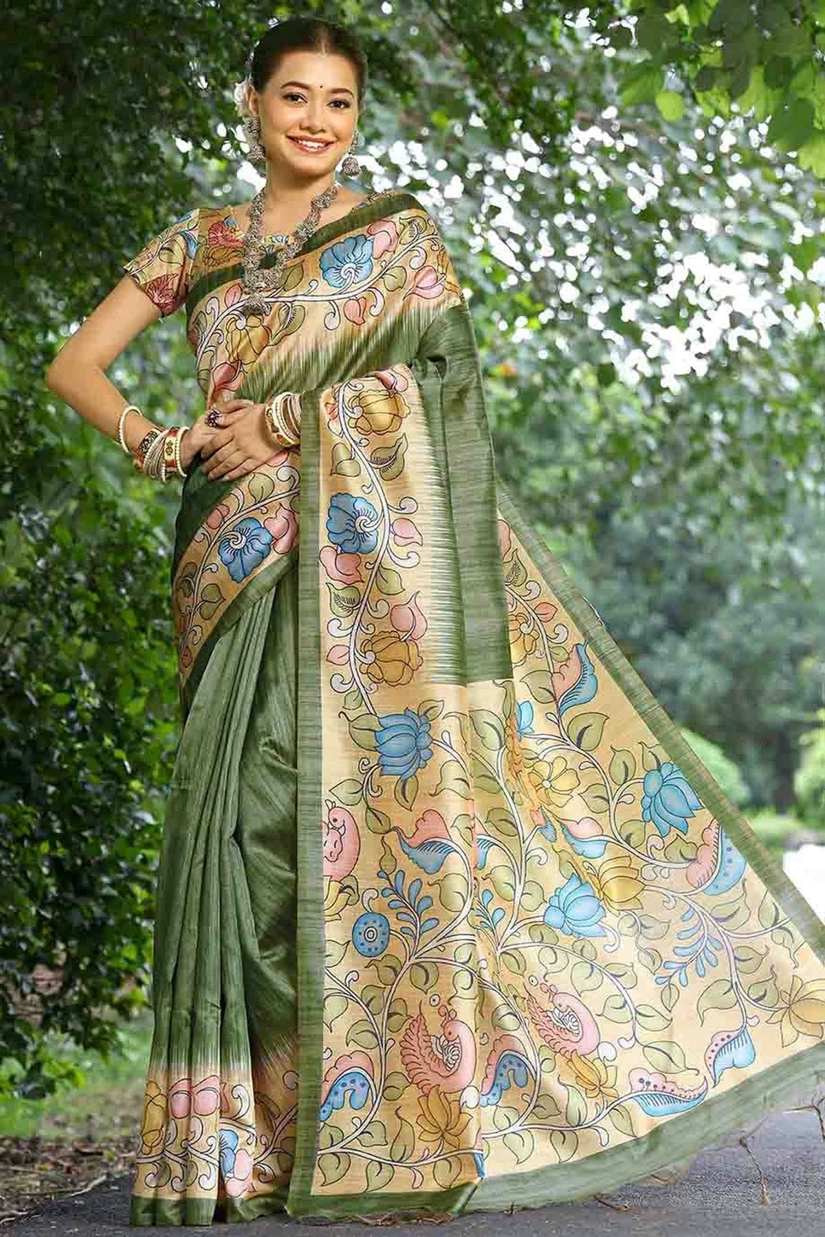 Mehendi Green Colour Cotton Silk Traditional Saree SD1260083 A