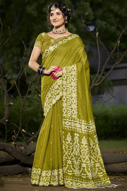 Mehendi Green Colour Cotton Woven Work Traditional Saree SD1102929