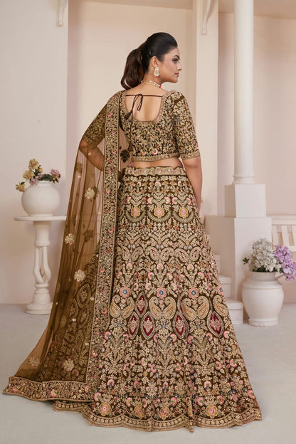 Mehendi Green Colour Embroidery Net Lehenga Choli LD1080862 A