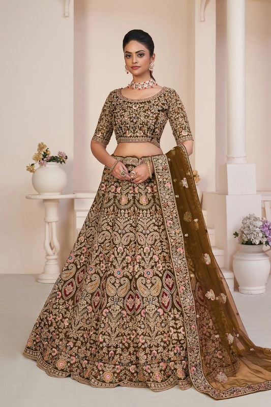 Mehendi Green Colour Embroidery Net Lehenga Choli LD1080862