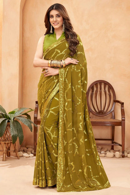 Mehendi Green Colour Faux Georgette Designer Saree SD1110935