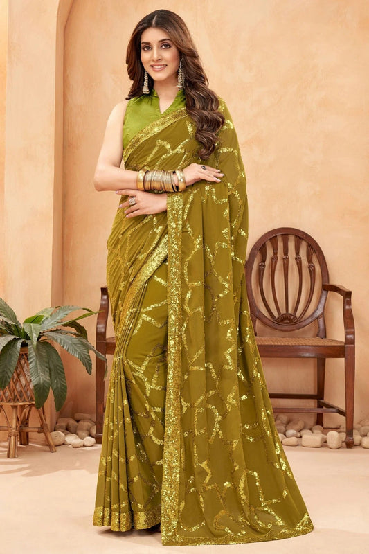 Mehendi Green Colour Faux Georgette Designer Saree SD1110935