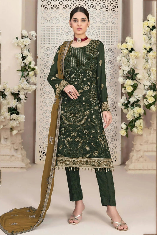 Mehendi Green Colour Faux Georgette Pakistani Suit SM1140054