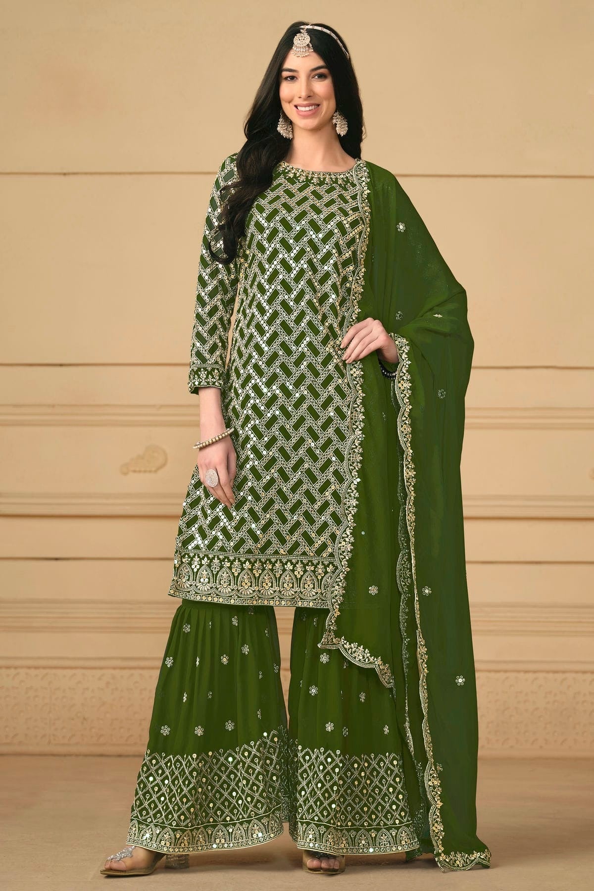 Mehendi Green Colour Faux Georgette Sharara Suit SM1110585 A